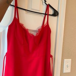 Red Lace Bustier Trim Midi Dress